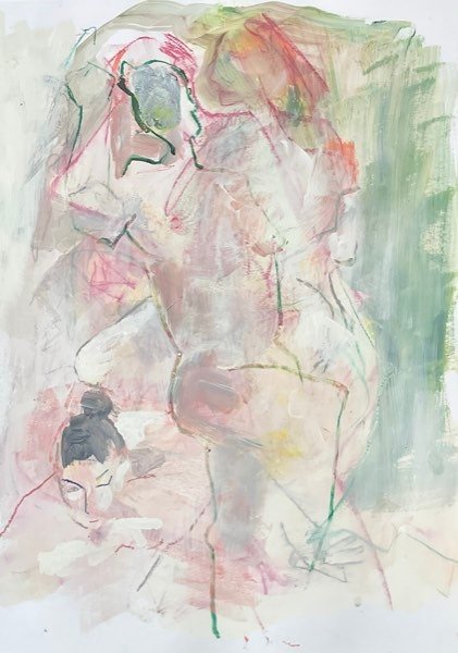 Modelstudie in roze en groen — schilderij van Henk van Dam